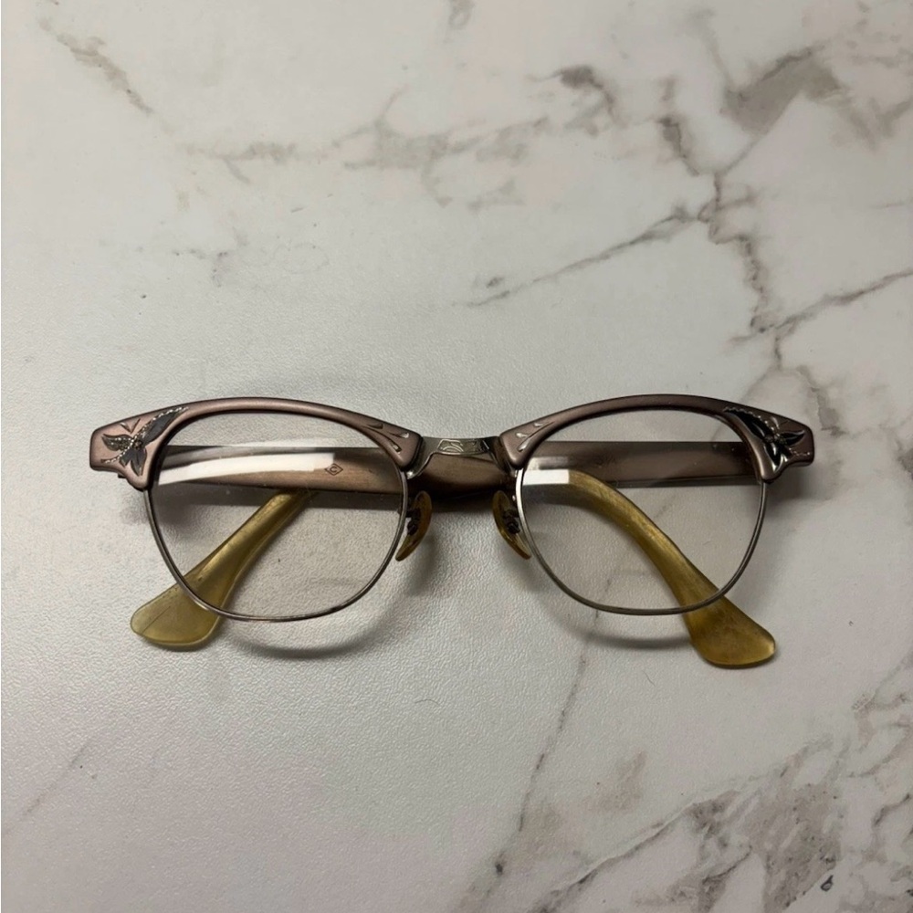 Vintage Style Cat Eye Rose Eyeglasses‎ with Gold Accents